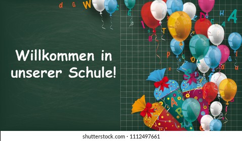 German text "Willkommen in unserer Schule", translate "Welcome to our school". Eps 10 vector file.