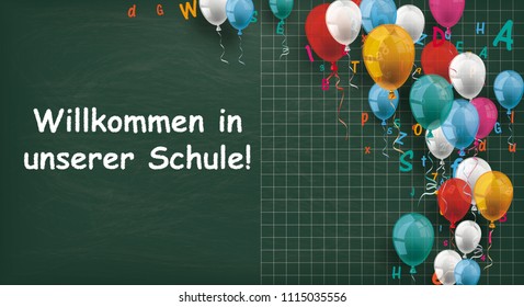 German text "Willkommen in unserer Schule", translate "Welcome to our school". Eps 10 vector file.