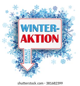 German text "Winteraktion, Eiskalt Reduziert", translate "Winter Offer, Cool Prices". Eps 10 vector file.