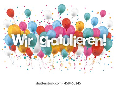 German text "Wir gratulieren", translate "we congrats". Eps 10 vector file.