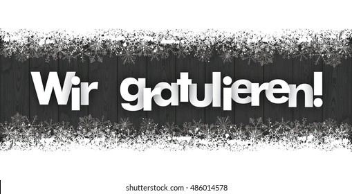 German text "Wir gratulieren", translate "we congrats". Eps 10 vector file.