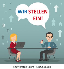 German text "Wir Stellen Ein", translate "We Are Hiring". Eps 10 vector file.