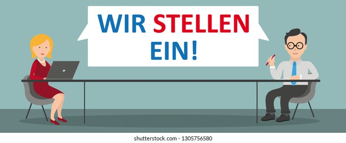 German text "Wir Stellen Ein", translate "We Are Hiring". Eps 10 vector file.