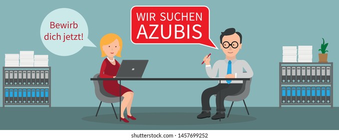 German text "Wir Suchen Azubis", translate "We are looking for apprentices". Eps 10 vector file.