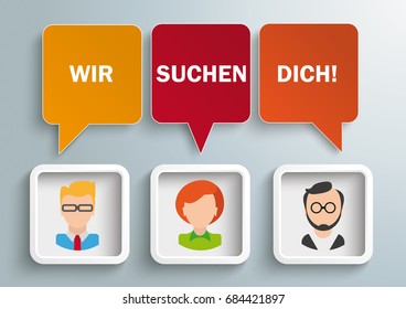 German text Wir Suchen Dich, translate We Want You. Eps 10 vector file.