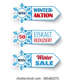 German text "WSV, Eiskalt Reduziert", translate "Winter Sale, Frozen Prices". Eps 10 vector file. 
