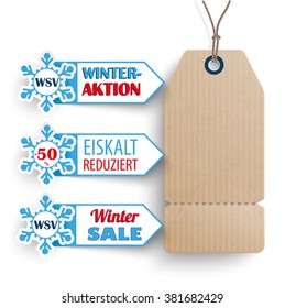 German text "WSV, Eiskalt Reduziert", translate "Winter Sale, Frozen Prices". Eps 10 vector file. 