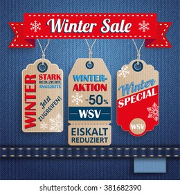 German text "WSV, Stark Reduzierte Angebote", translate "Winter Sale, Reduced Prices". Eps 10 vector file. 