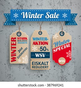 German text "WSV, Stark Reduzierte Angebote", translate "Winter Sale, Reduced Prices". Eps 10 vector file. 