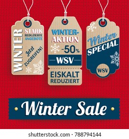 German text "WSV, Stark Reduzierte Angebote", translate "Winter Sale, Reduced Prices". Eps 10 vector file. 