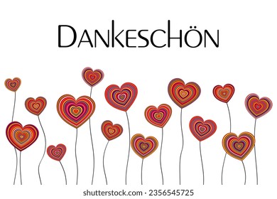 Dankeschön - German thank you phrase - Thank you. Thank you card with colorful heart flowers.