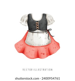 German Traditional Clothes for Girl, Vector Illustration