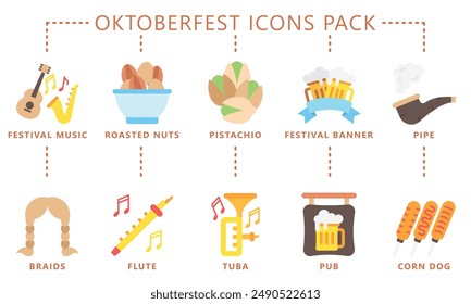 Paquete de iconos de varios colores del festival tradicional alemán, oktoberfest. Vector EPS 10.