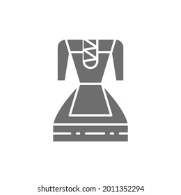 German traditional national clothing, women costume grey icon.