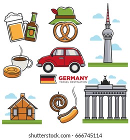 German traditional symbols colorful vector set on white