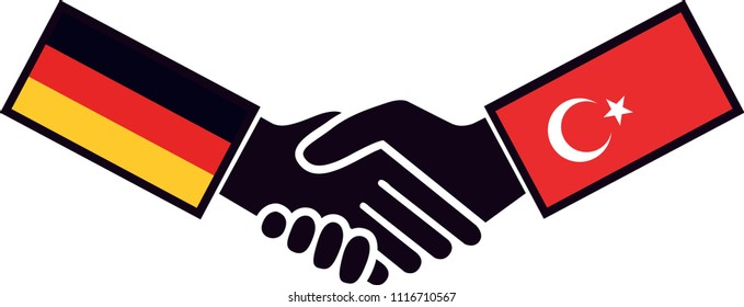 German and Turkish leaders shaking hands. Germany vs Turkey. Flag Vector.