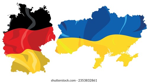 German and Ukrainian map Waving flag texture, patriotic background of partnership, contact, cooperation and support country Germany and Ukraine