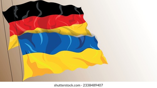 German and Ukrainian Waving flag, patriotic background of partnership, contact, cooperation and support country Germany  and Ukraine