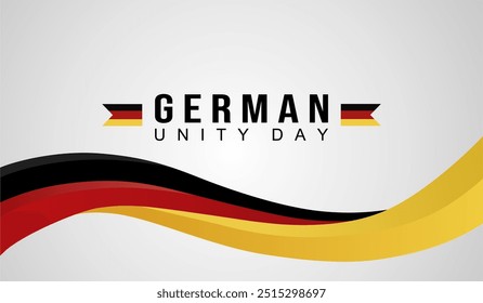 German unity day 2024 celebration banner with modern abstract waving flag background. German reunification day vector, background, template, greeting, poster, and vector illustration. 