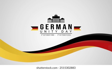 German Unity Day 2024 Gradient Banner with Brandenburg Gate Silhouette. Commemoration of  German Unification banner, background, poster, template, greeting, vector illustration. 