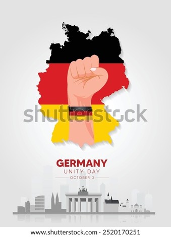 German Unity Day 3 October hand on flag map vector poster