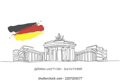 German Unity Day 3rd October Line Art .Brandenburg Gate, Berlin, Germany. Landscape Of Germany. German Unity day - Tag der Deutschen Einheit, national Germany holiday greeting card, banner, poster 