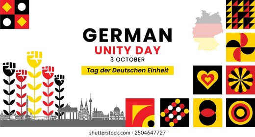 German Unity Day Abstract Art - Colorful Geometric Patterns with National Symbols Vector