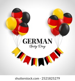 German Unity Day. Background with balloons and flags. Vector Illustration.
