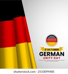 German Unity Day Background Design, 3rd October with germany waving flag vector Illustration