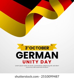 German Unity Day Background Design, 3rd October with germany waving flag vector Illustration