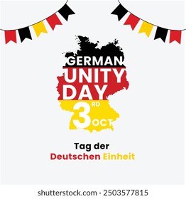 German Unity Day Banner - Map Design with German Flag Colors and Festive Banners Celebrating Tag der Deutschen Einheit on October 3rd