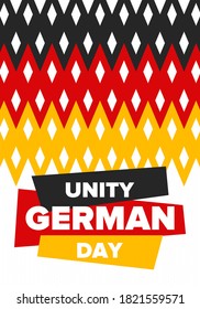 German Unity Day. Celebrated annually on October 3 in Germany. Happy national holiday of unity, freedom and reunification. Deutsch flag. Patriotic poster design. Vector illustration