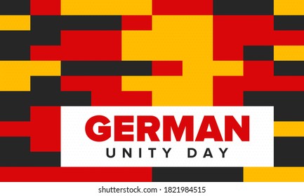 German Unity Day. Celebrated annually on October 3 in Germany. Happy national holiday of unity, freedom and reunification. Deutsch flag. Patriotic poster design. Vector illustration