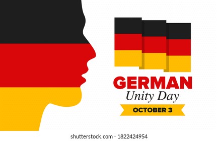 German Unity Day. Celebrated annually on October 3 in Germany. Happy national holiday of unity, freedom and reunification. Deutsch flag. Patriotic poster design. Vector illustration