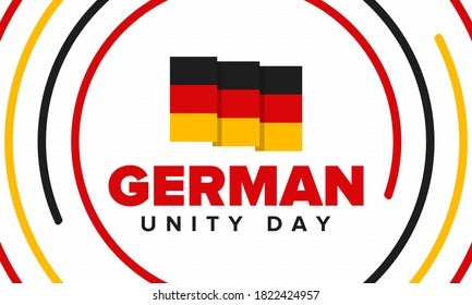 German Unity Day. Celebrated annually on October 3 in Germany. Happy national holiday of unity, freedom and reunification. Deutsch flag. Patriotic poster design. Vector illustration