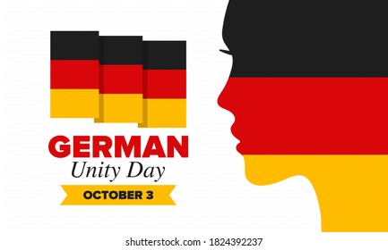 German Unity Day. Celebrated annually on October 3 in Germany. Happy national holiday of unity, freedom and reunification. Deutsch flag. Patriotic poster design. Vector illustration