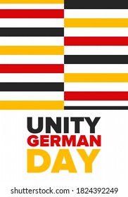 German Unity Day. Celebrated annually on October 3 in Germany. Happy national holiday of unity, freedom and reunification. Deutsch flag. Patriotic poster design. Vector illustration