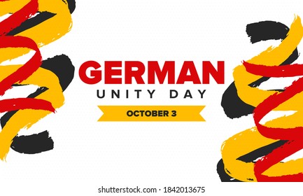 German Unity Day. Celebrated annually on October 3 in Germany. Happy national holiday of unity, freedom and reunification. Deutsch flag. Patriotic poster design. Vector illustration