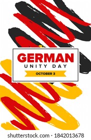 German Unity Day. Celebrated annually on October 3 in Germany. Happy national holiday of unity, freedom and reunification. Deutsch flag. Patriotic poster design. Vector illustration