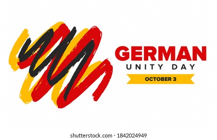 German Unity Day. Celebrated annually on October 3 in Germany. Happy national holiday of unity, freedom and reunification. Deutsch flag. Patriotic poster design. Vector illustration