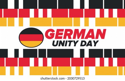 German Unity Day. Celebrated annually on October 3 in Germany. Happy national holiday of unity, freedom and reunification. Deutsch flag. Patriotic poster design. Vector illustration