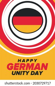 German Unity Day. Celebrated annually on October 3 in Germany. Happy national holiday of unity, freedom and reunification. Deutsch flag. Patriotic poster design. Vector illustration