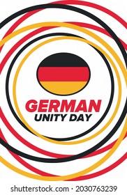 German Unity Day. Celebrated annually on October 3 in Germany. Happy national holiday of unity, freedom and reunification. Deutsch flag. Patriotic poster design. Vector illustration