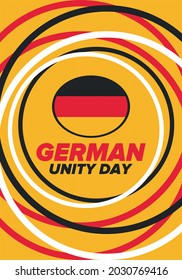 German Unity Day. Celebrated annually on October 3 in Germany. Happy national holiday of unity, freedom and reunification. Deutsch flag. Patriotic poster design. Vector illustration