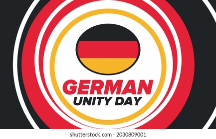 German Unity Day. Celebrated annually on October 3 in Germany. Happy national holiday of unity, freedom and reunification. Deutsch flag. Patriotic poster design. Vector illustration