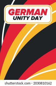 German Unity Day. Celebrated annually on October 3 in Germany. Happy national holiday of unity, freedom and reunification. Deutsch flag. Patriotic poster design. Vector illustration