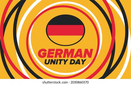 German Unity Day. Celebrated annually on October 3 in Germany. Happy national holiday of unity, freedom and reunification. Deutsch flag. Patriotic poster design. Vector illustration