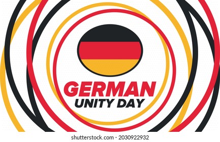 German Unity Day. Celebrated annually on October 3 in Germany. Happy national holiday of unity, freedom and reunification. Deutsch flag. Patriotic poster design. Vector illustration