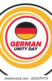 German Unity Day. Celebrated annually on October 3 in Germany. Happy national holiday of unity, freedom and reunification. Deutsch flag. Patriotic poster design. Vector illustration