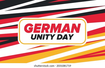 German Unity Day. Celebrated annually on October 3 in Germany. Happy national holiday of unity, freedom and reunification. Deutsch flag. Patriotic poster design. Vector illustration